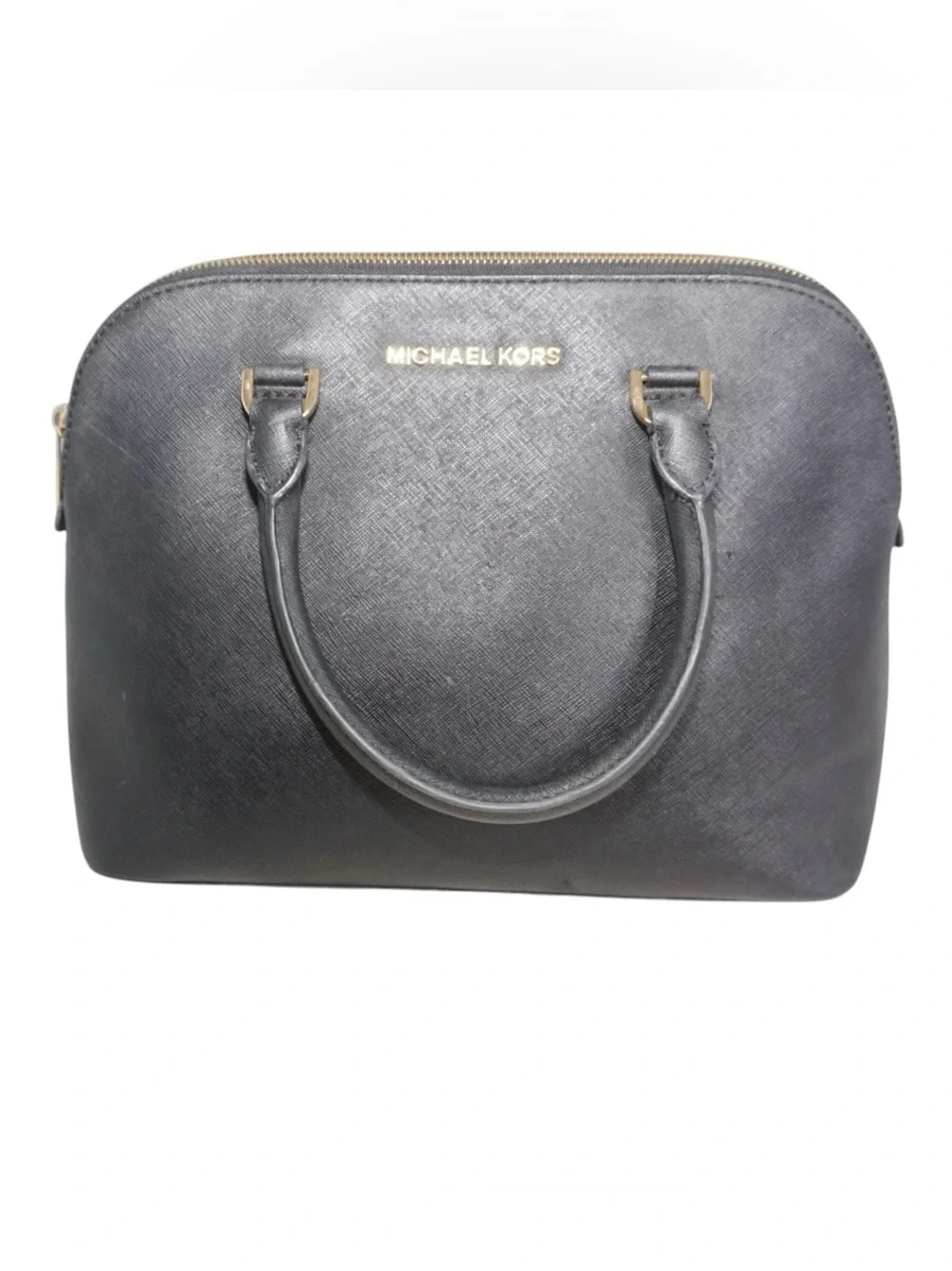 Michael Kors Cindy Black Dome Satchel with Gold Hardware Accents